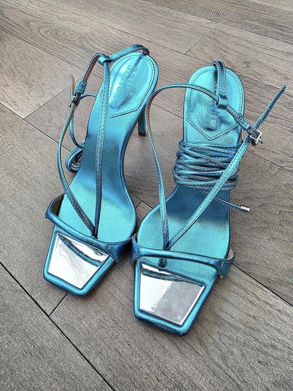 SCHUTZ Mettalic Aquamarine Heels Size 6